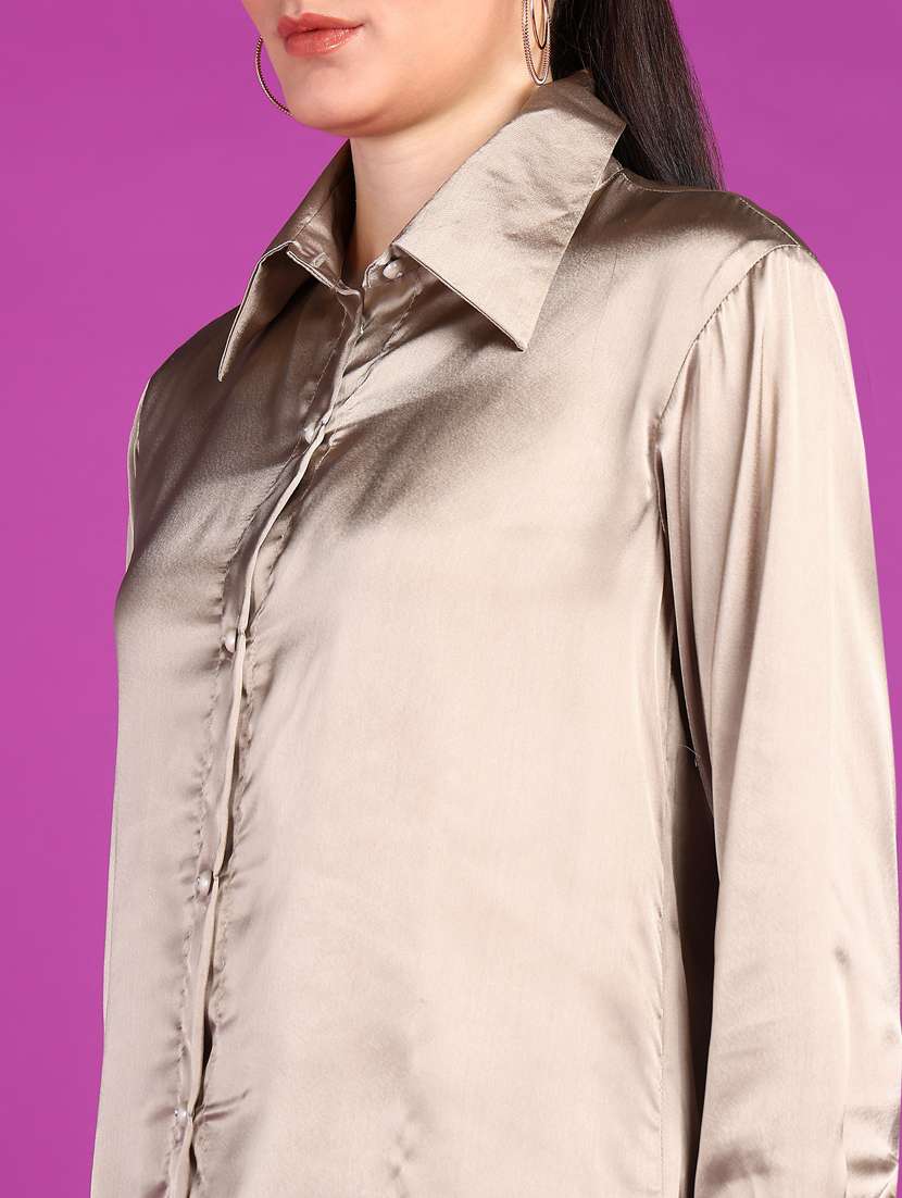 women solid collared long sleeves shirt - 21525794 -  Standard Image - 4