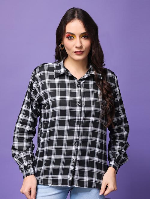 women checkered collared long sleeves shirt - 21525795 - Standard Image - 0