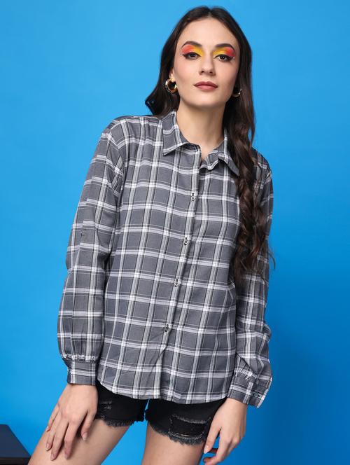 women checkered collared long sleeves shirt - 21525797 -  Standard Image - 0