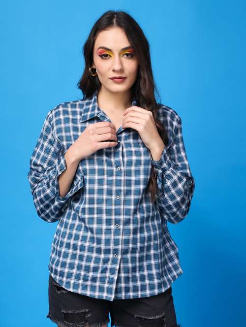 women checkered collared long sleeves shirt - 21525798 -  Standard Image - 0