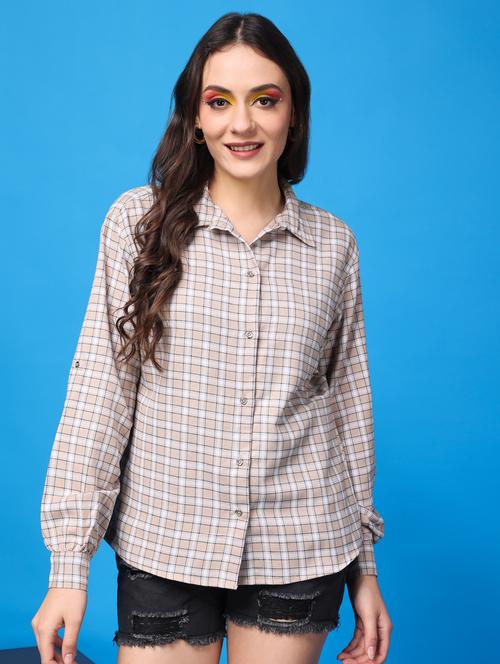 women checkered collared long sleeves shirt - 21525799 - Standard Image - 0