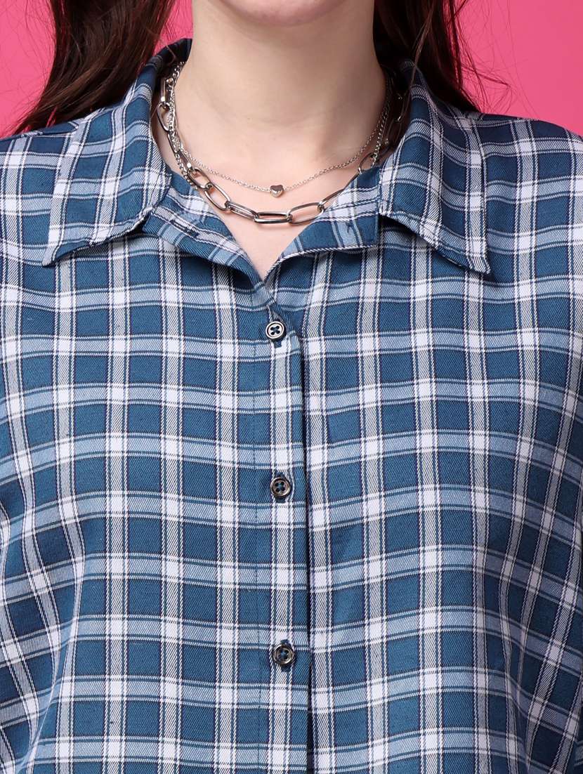 women checkered collared crop shirt - 21525802 -  Standard Image - 4