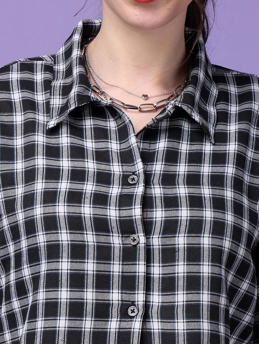 women checkered collared crop shirt - 21525803 - Standard Image - 4