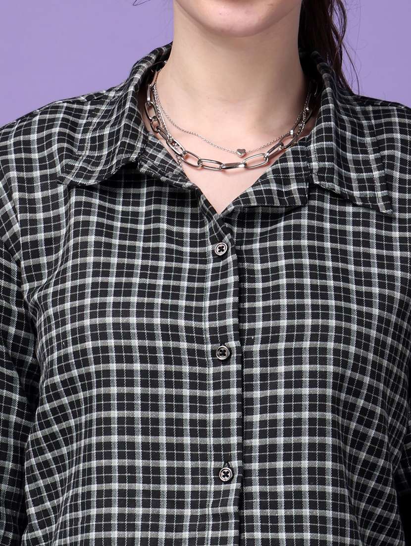 women checkered collared crop shirt - 21525804 -  Standard Image - 4
