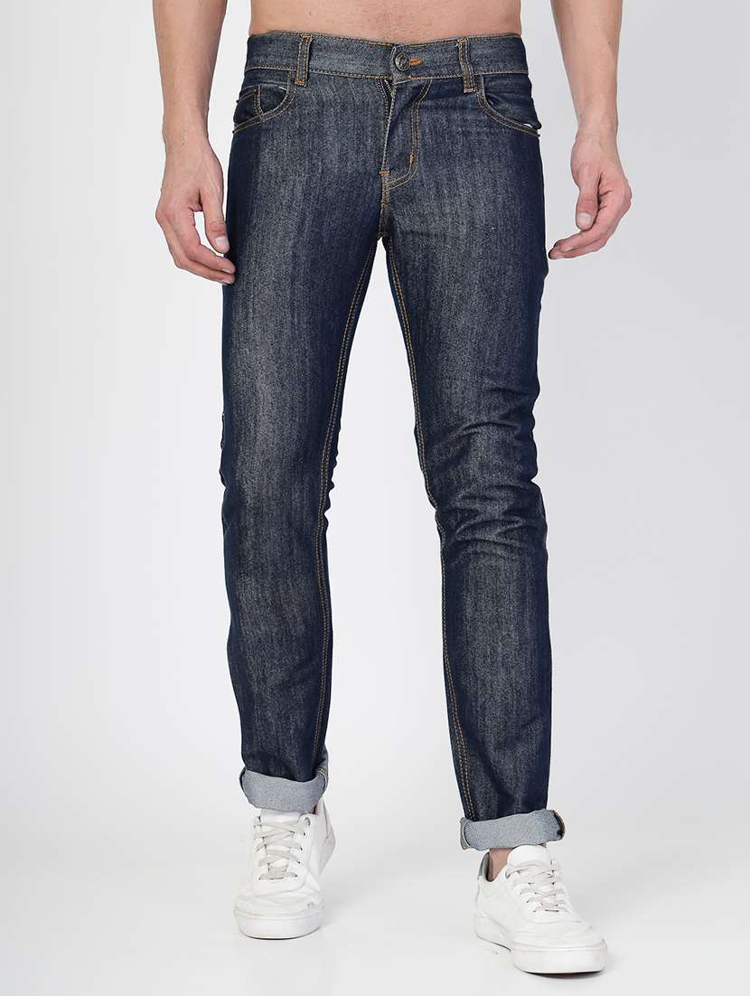 men washed mid rise denim jeans