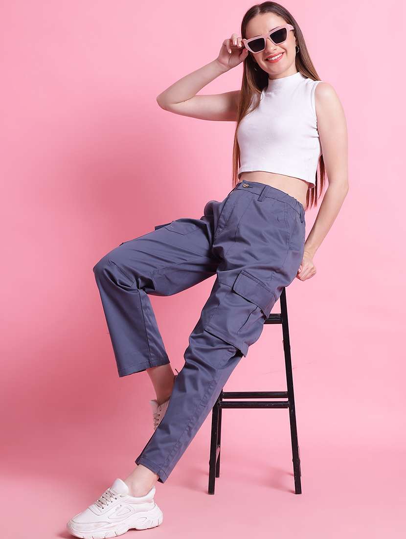 women solid relaxed fit cargo pant - 21526661 -  Standard Image - 4