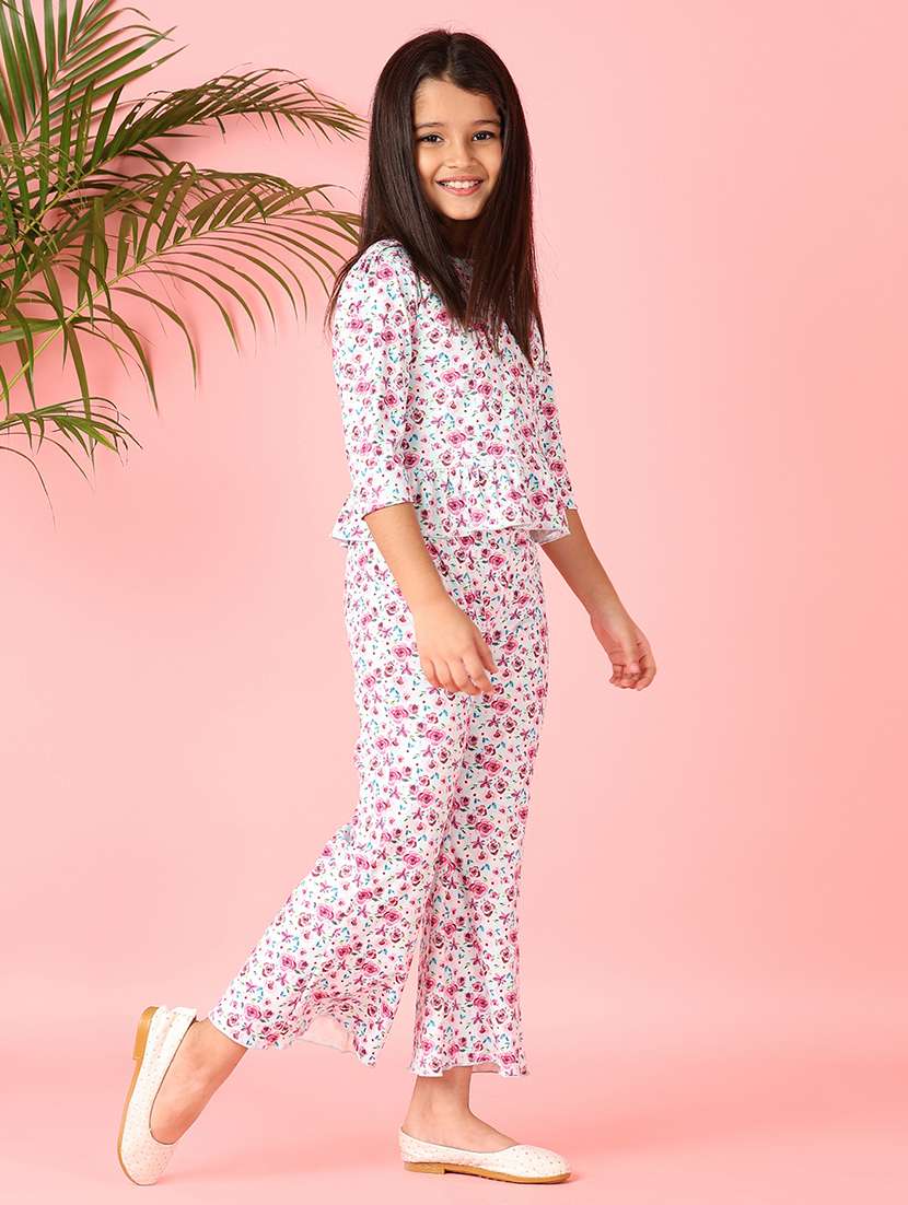 girls white floral printed full length sets - 21527307 -  Standard Image - 1