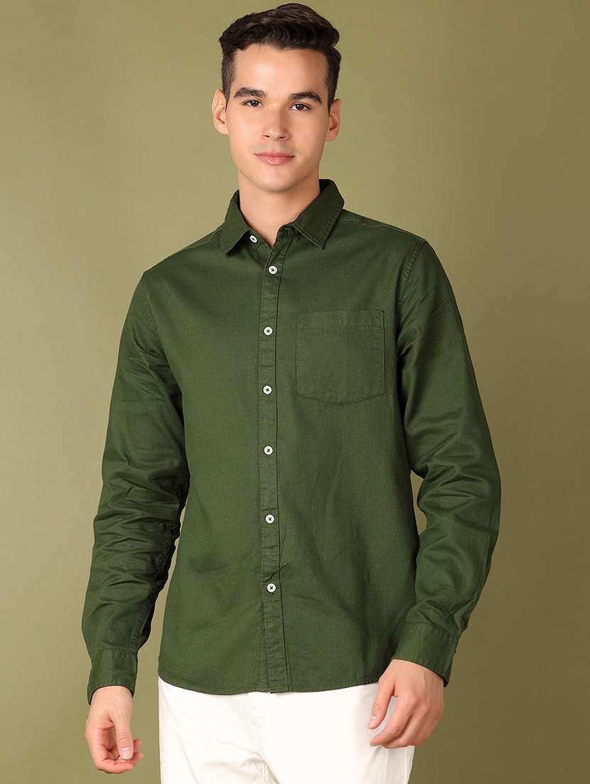 men solid long sleeve casual shirt