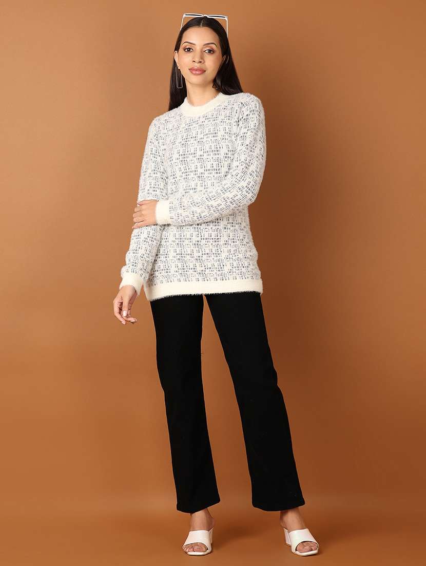 women off white self design pullover sweater - 21527343 -  Standard Image - 4