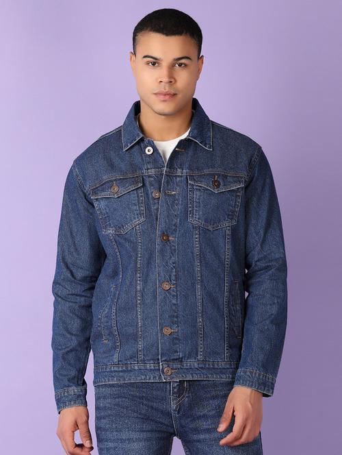 men dark blue solid long sleeve denim jacket - 21527368 -  Standard Image - 0