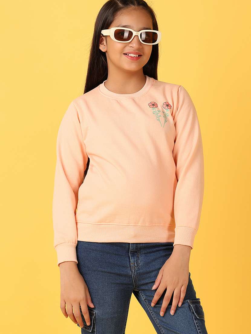 girls peach round neck front & back print sweatshirt - 21527430 -  Standard Image - 1