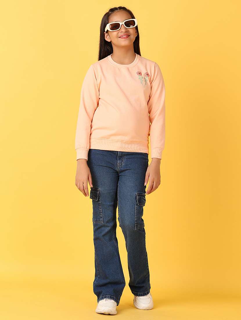 girls peach round neck front & back print sweatshirt - 21527430 -  Standard Image - 4