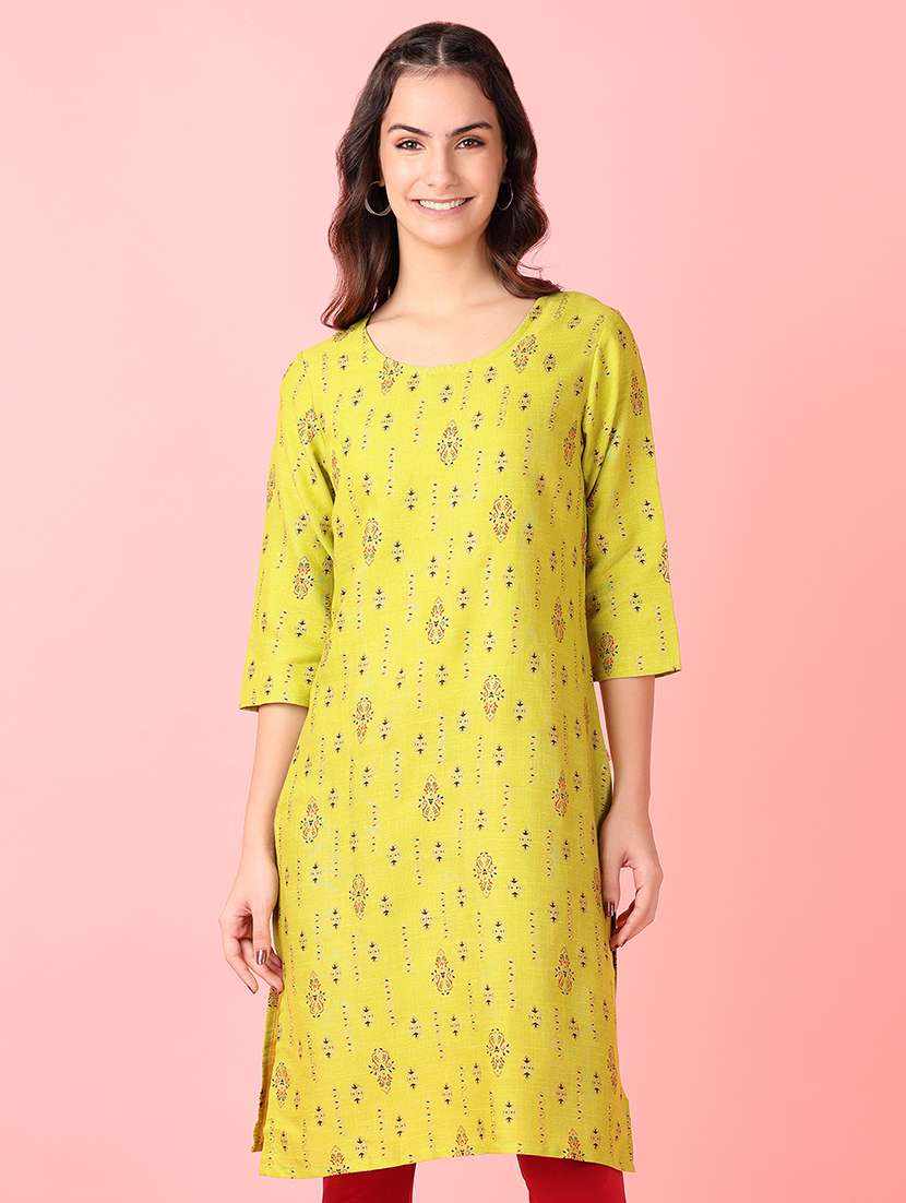 women three quarter sleeve straight kurta - 21527434 -  Standard Image - 1