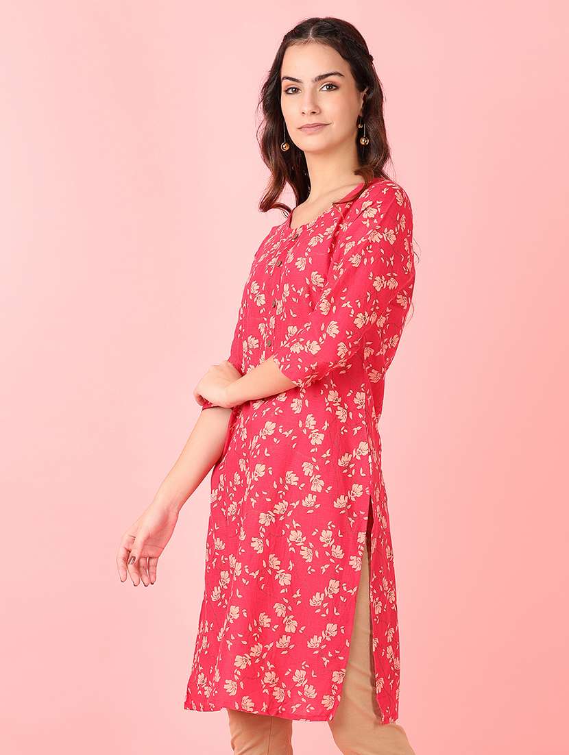 women three quarter sleeve straight kurta - 21527435 -  Standard Image - 1