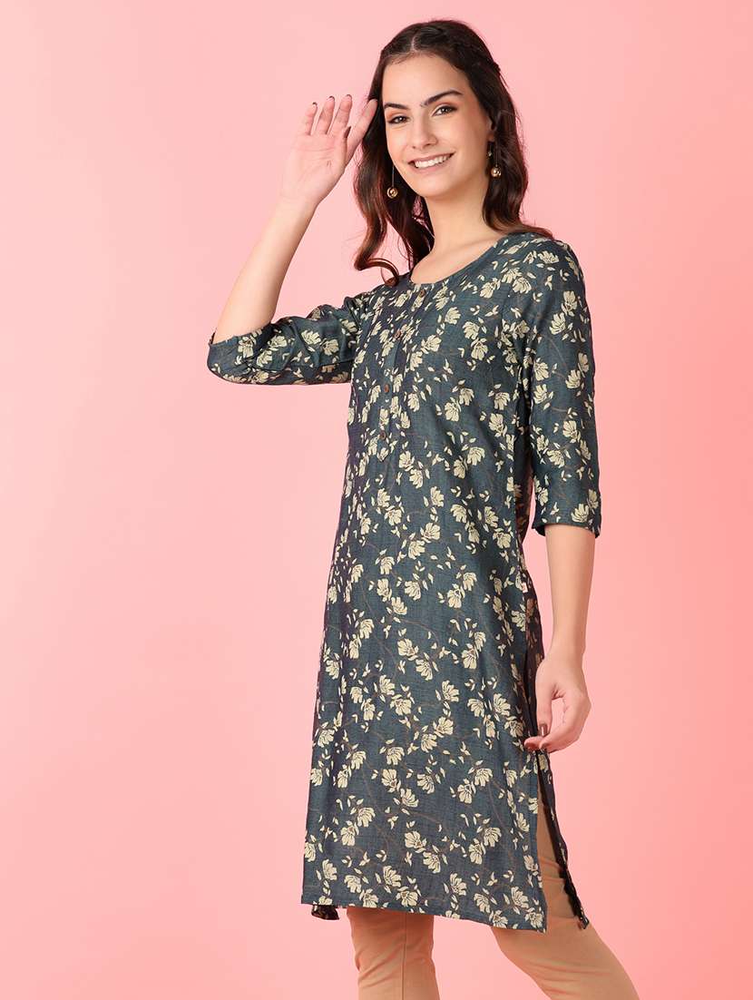 women three quarter sleeve straight kurta - 21527476 -  Standard Image - 1