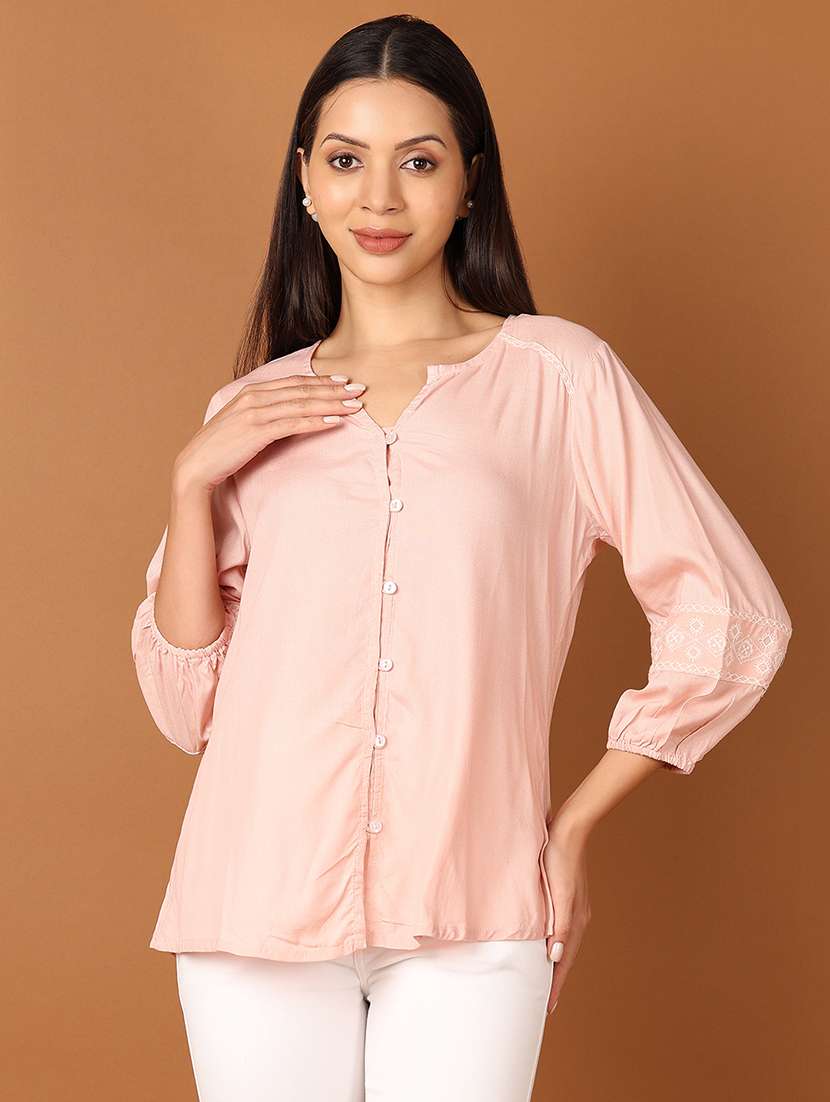 women peach solid straight kurti