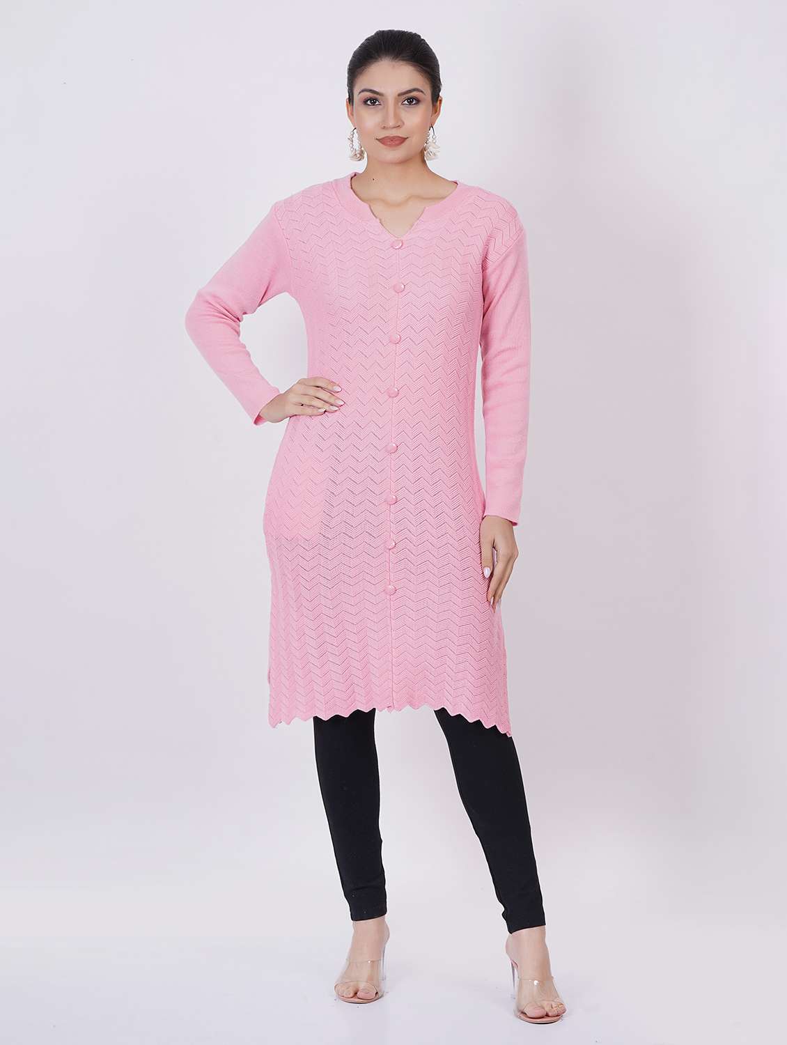 women long sleeve self-designed woolen kurta - 21527789 -  Standard Image - 1
