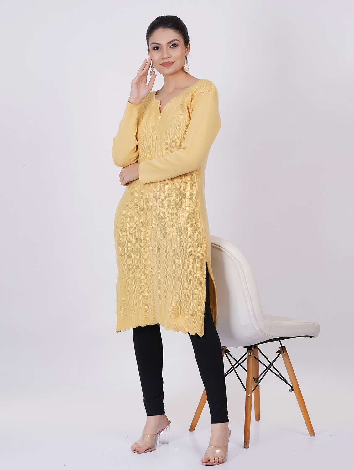women long sleeve self-designed woolen kurta - 21527790 -  Standard Image - 1