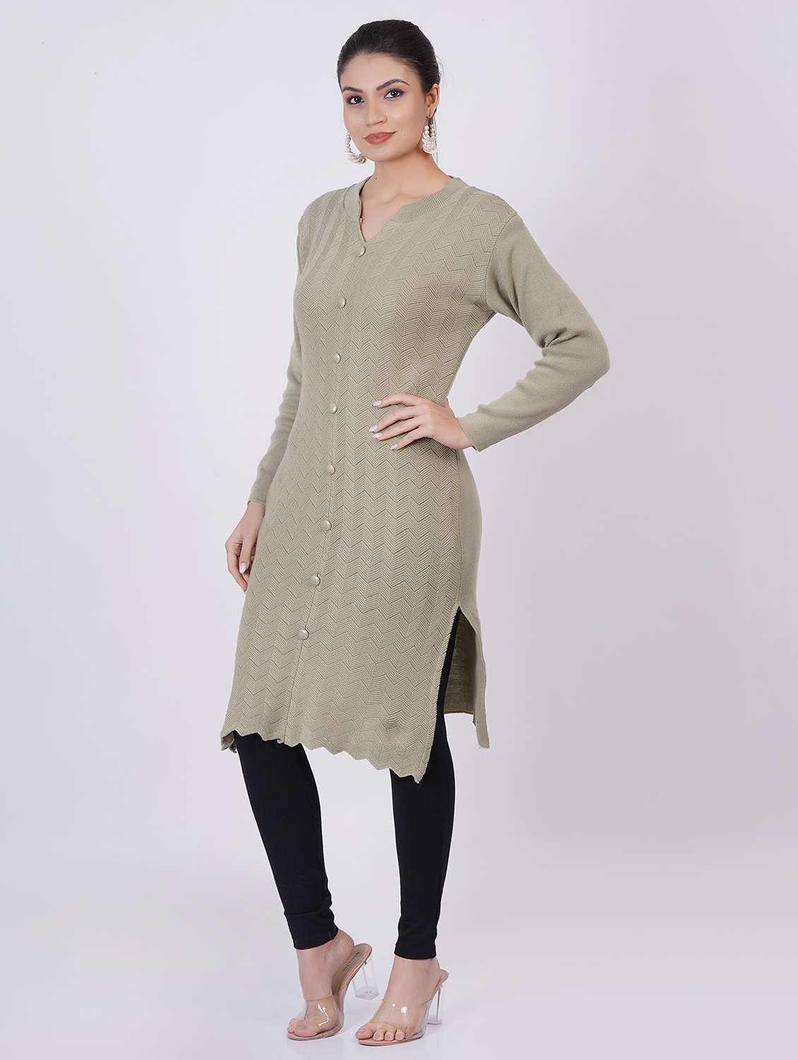 women long sleeve self-designed woolen kurta - 21527791 -  Standard Image - 1