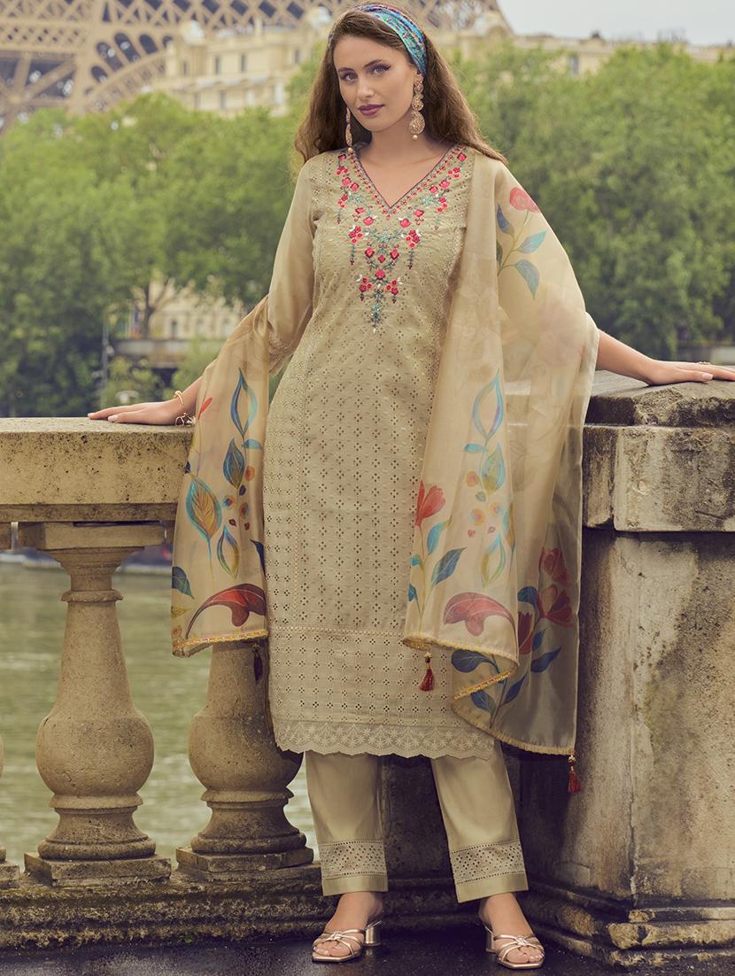 women three quarter sleeve kurta pant with dupatta set - 21527954 - Standard Image - 1