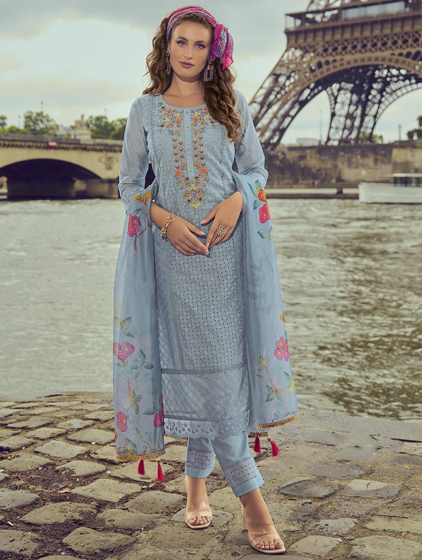 women three quarter sleeve kurta pant with dupatta set - 21527957 - Standard Image - 1