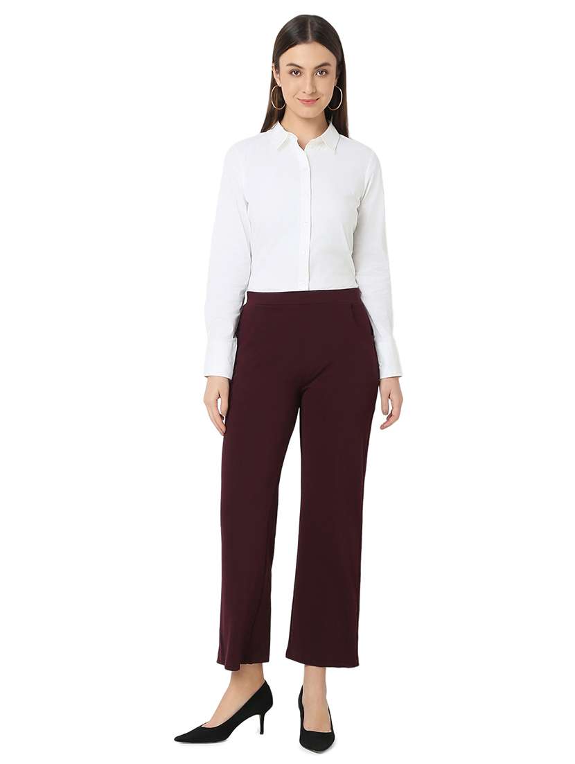 women burgundy cotton lycra tailored trouser - 21527958 -  Standard Image - 4