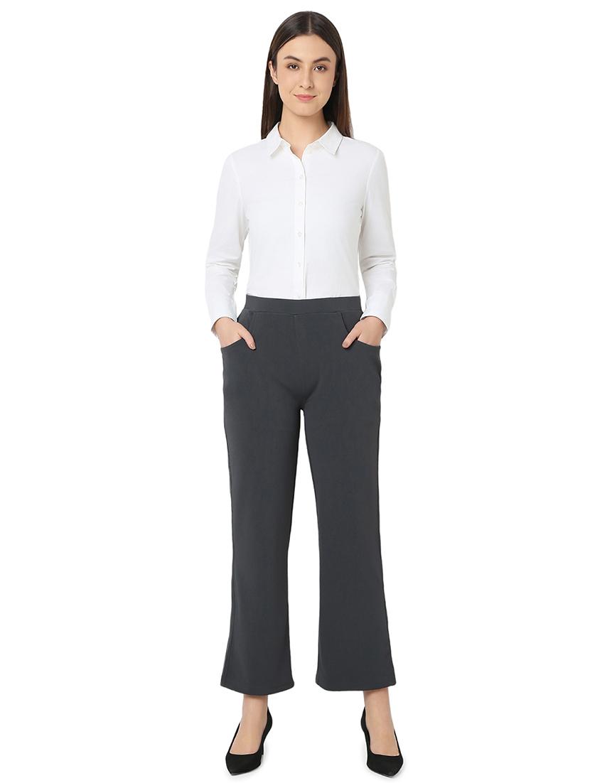 women grey cotton lycra tailored trouser - 21527960 - Standard Image - 4
