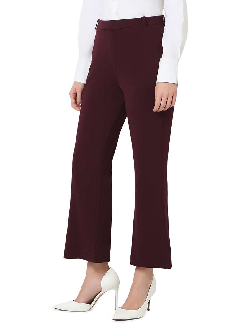 women burgundy cotton lycra bootcut trouser - 21527961 -  Standard Image - 1