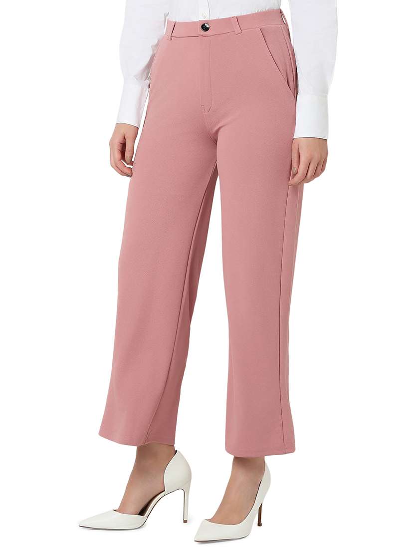 women pink cotton lycra tailored trouser - 21527968 -  Standard Image - 1
