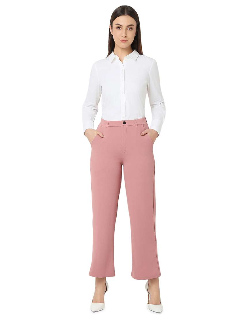 women pink cotton lycra tailored trouser - 21527968 -  Standard Image - 4