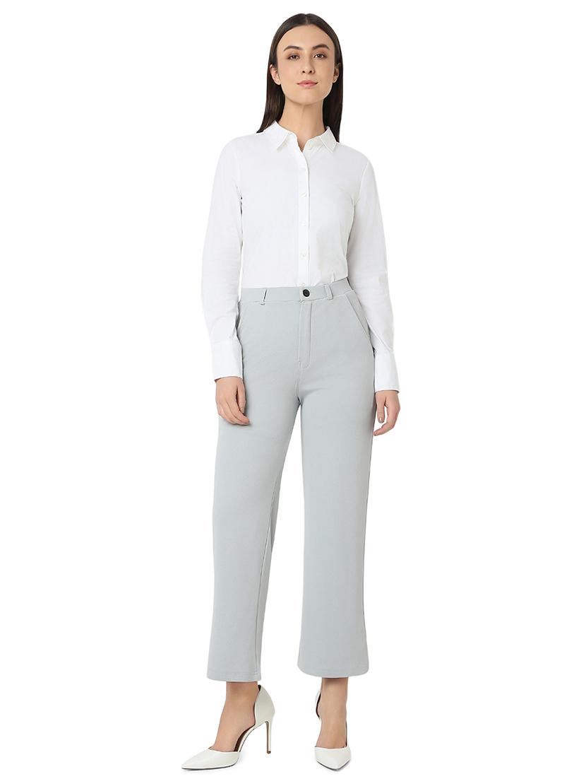women grey cotton lycra tailored trouser - 21527969 - Standard Image - 4