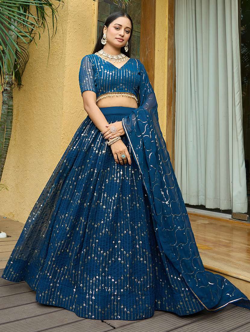 women navy blue flared lehenga - 21527999 - Zoom Image - 0