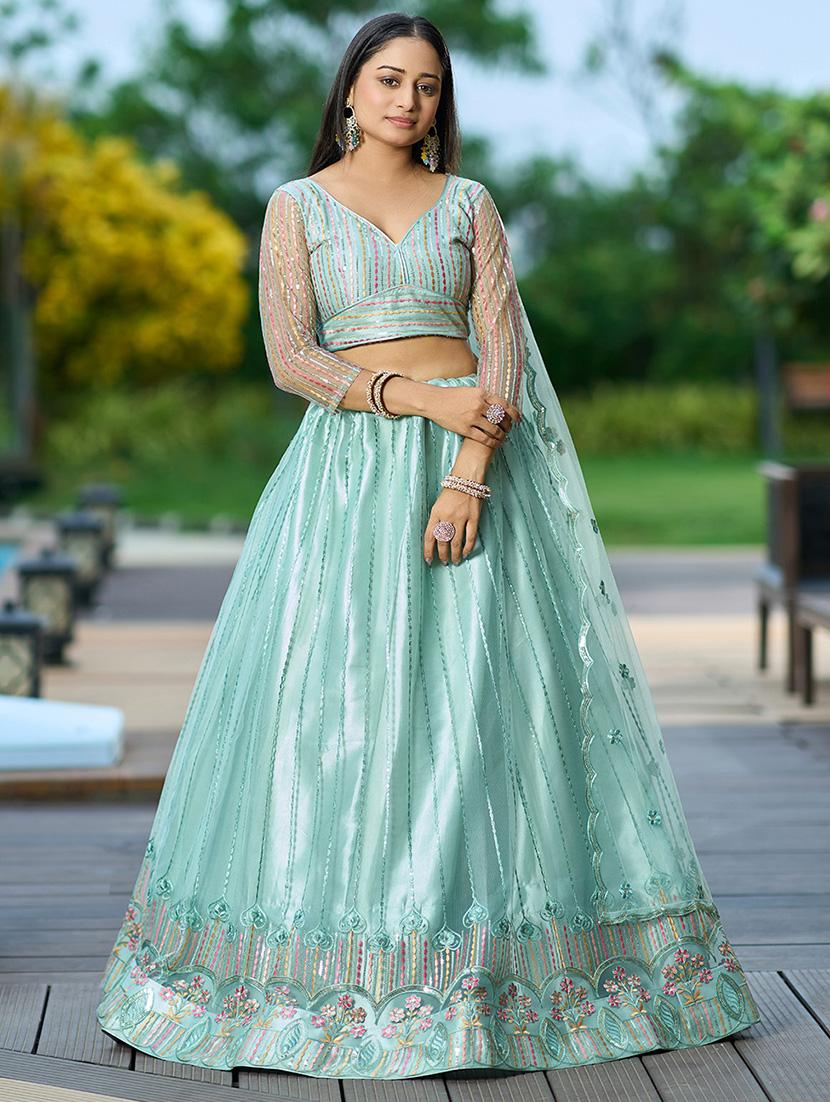 women sea green flared lehenga - 21528007 -  Zoom Image - 0