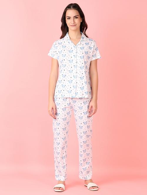 women white printed nightwear pyjama set - 21528131 -  Standard Image - 0
