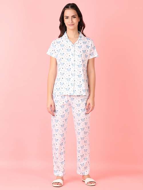 women white printed nightwear pyjama set