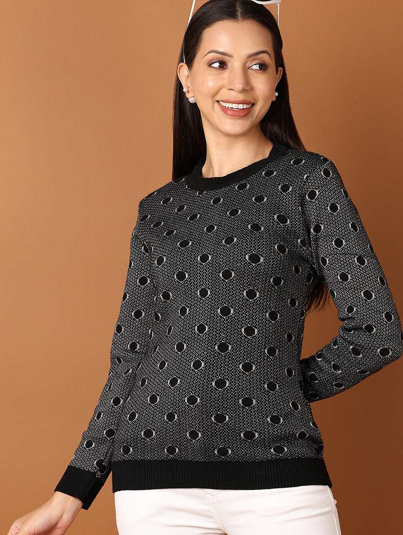 women black self design long sleeve pullover - 21528140 -  Standard Image - 1