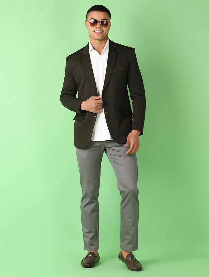 olive solid single breasted casual blazer - 21528146 - Standard Image - 4