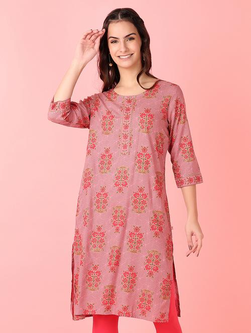 women three quarter sleeve straight kurta - 21528148 - Standard Image - 0