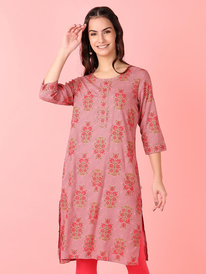 women three quarter sleeve straight kurta - 21528148 - Zoom Image - 0