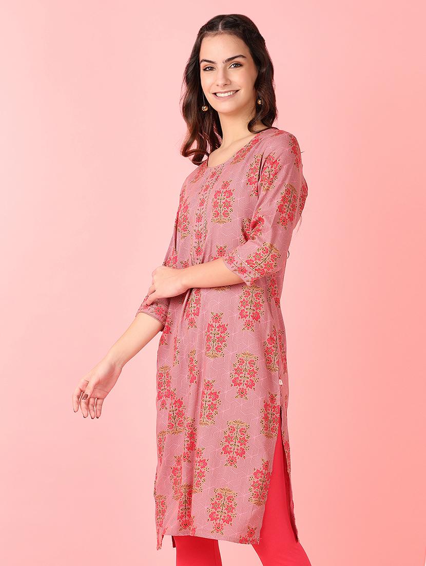 women three quarter sleeve straight kurta - 21528148 - Standard Image - 1