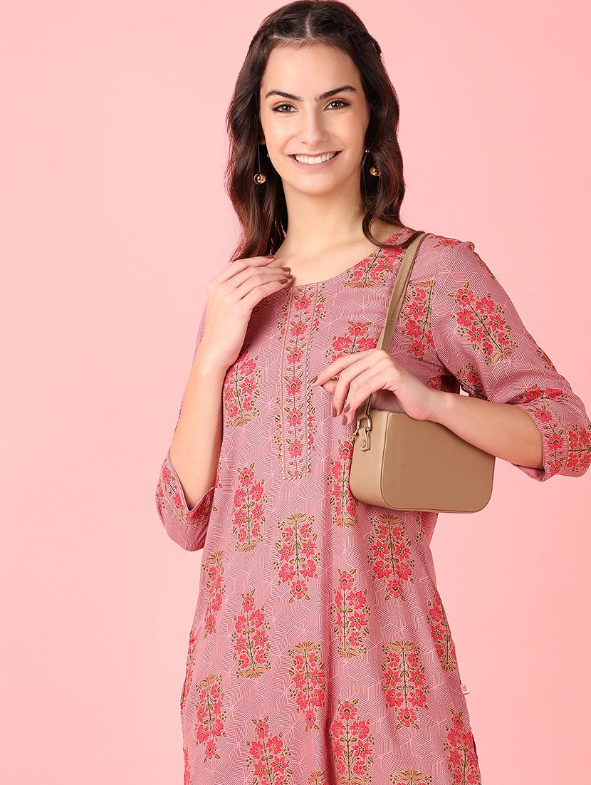 women three quarter sleeve straight kurta - 21528148 - Standard Image - 4