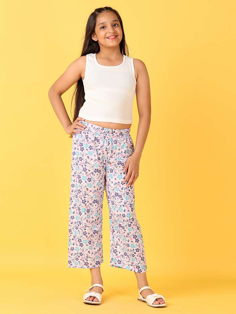 girls lavender floral printed palazzo - 21528203 -  Standard Image - 4