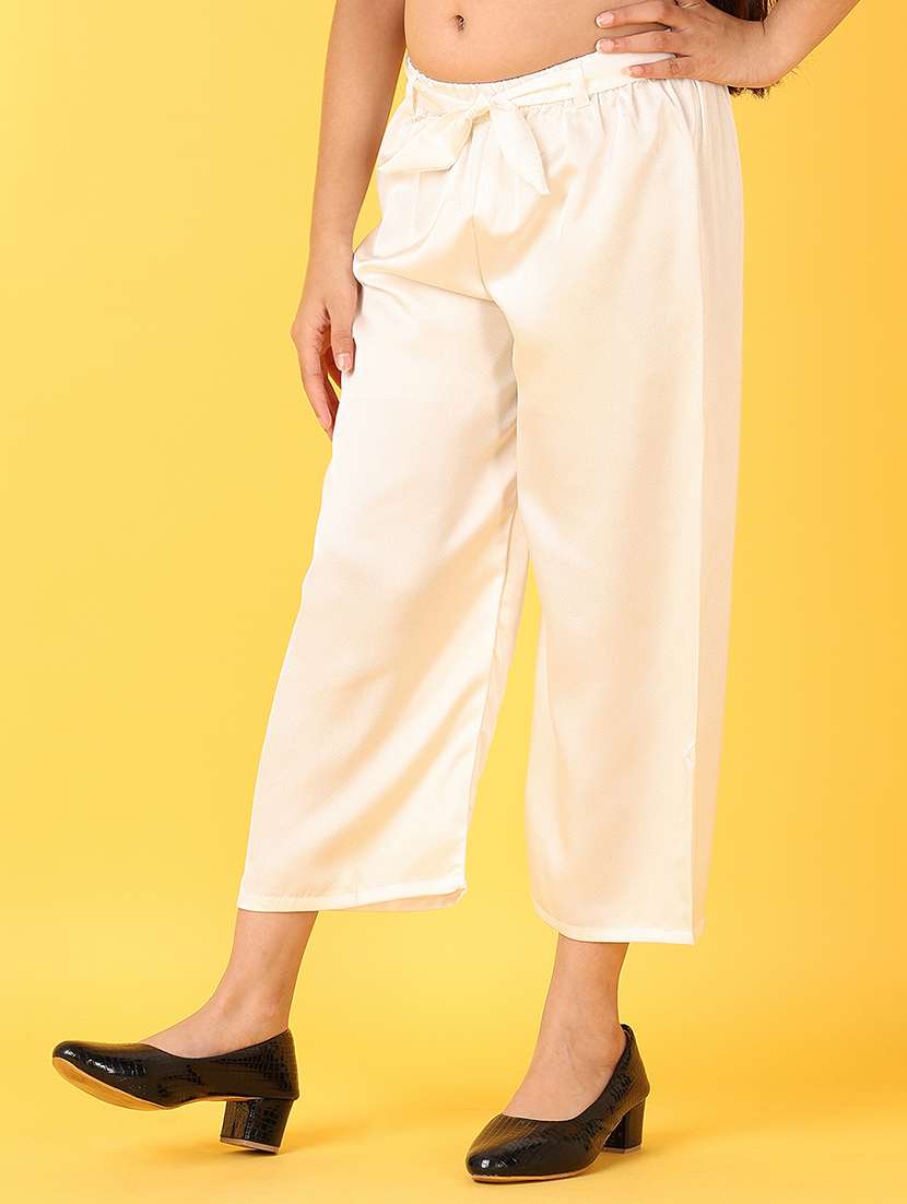girls off white solid palazzo - 21528206 -  Standard Image - 1