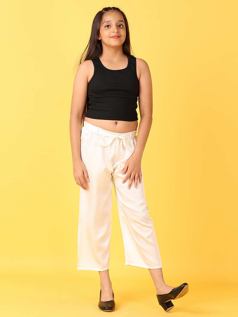 girls off white solid palazzo - 21528206 -  Standard Image - 4
