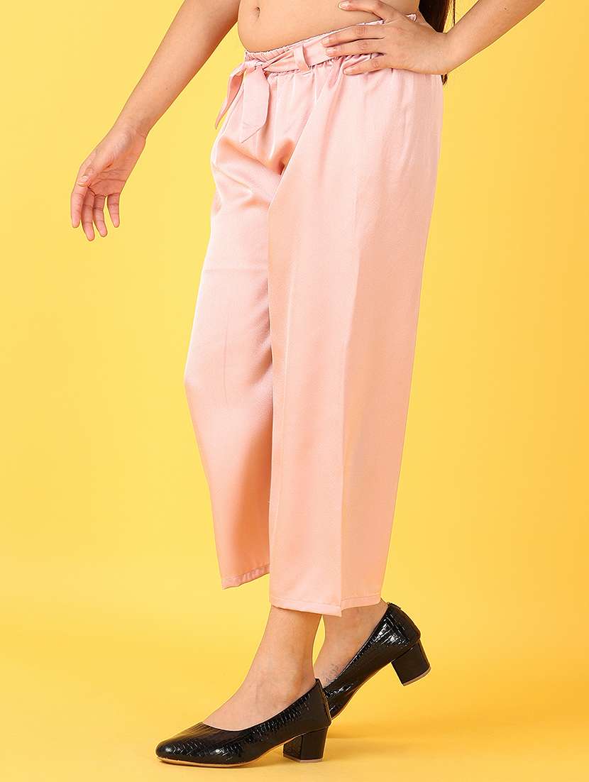 girls peach solid palazzo - 21528207 -  Standard Image - 1