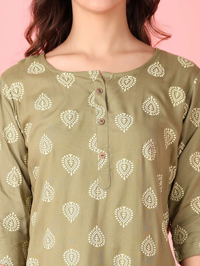 women olive printed kurta palazzo set  - 21528216 -  Standard Image - 4