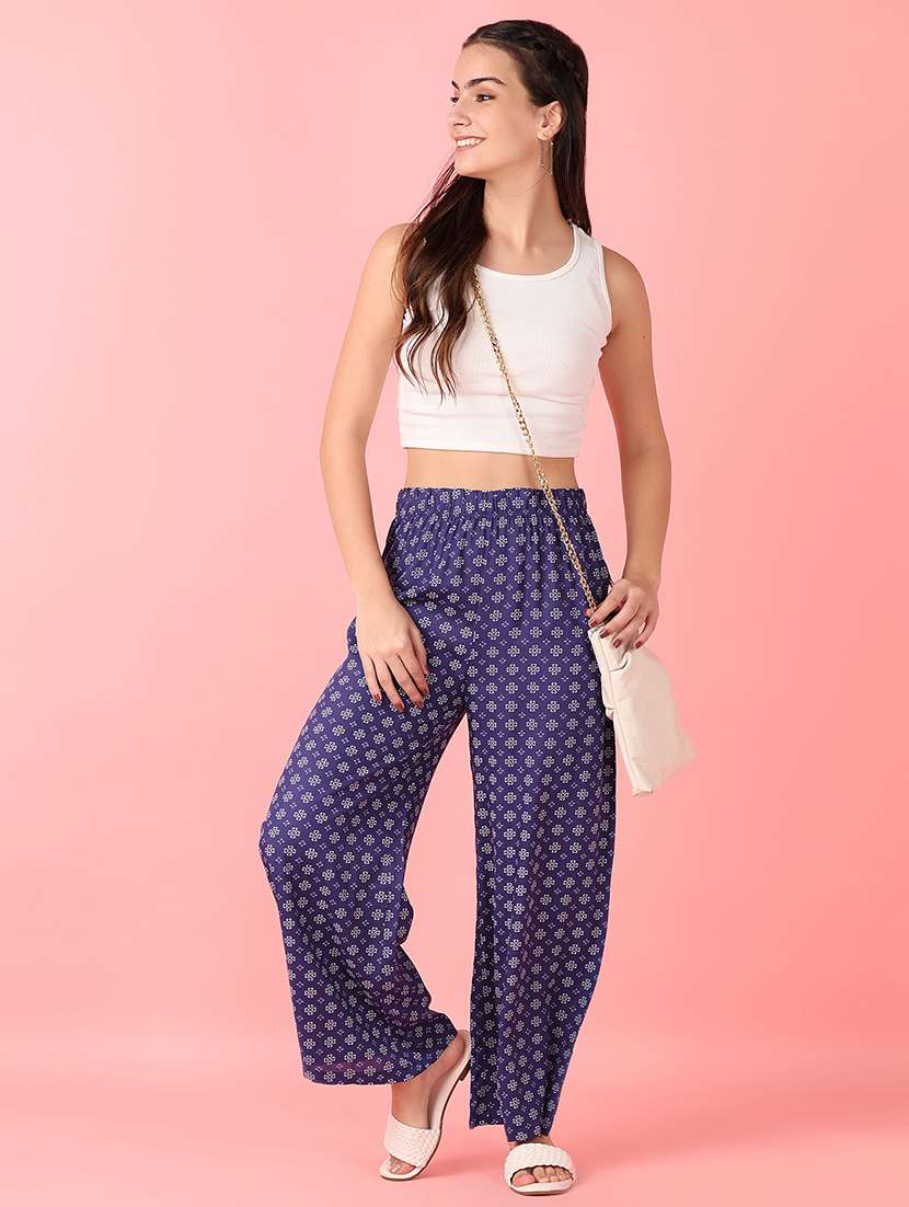 women blue printed straight palazzo - 21528240 -  Standard Image - 4