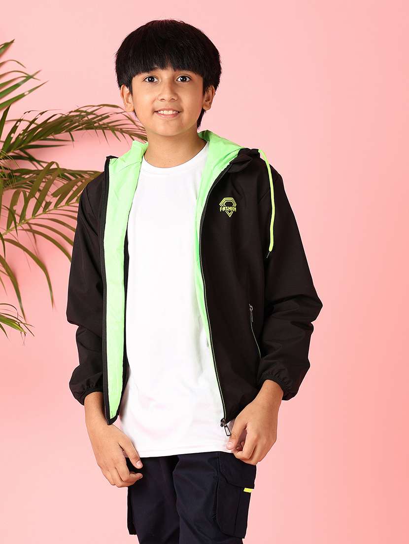 boys black solid long sleeve hooded jackets - 21528281 -  Standard Image - 1