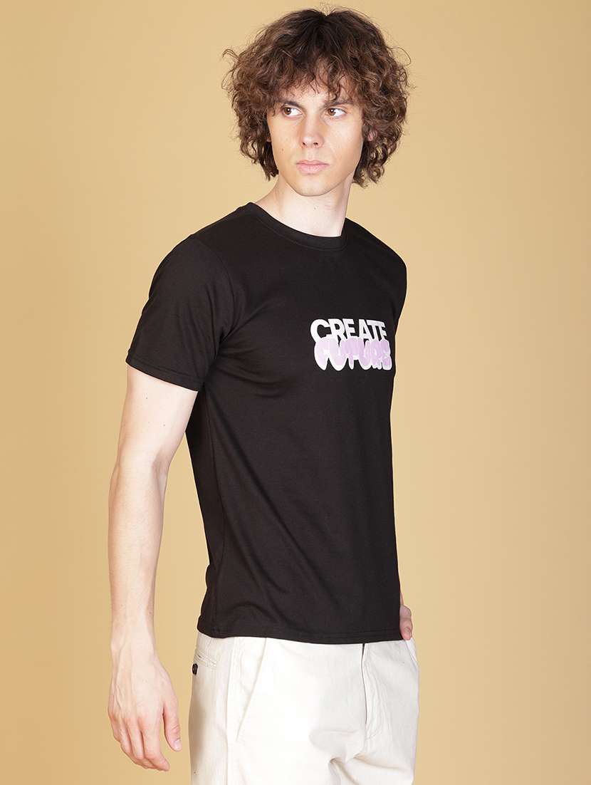 Black Cotton Front Print Tshirt - 21528443 -  Standard Image - 1
