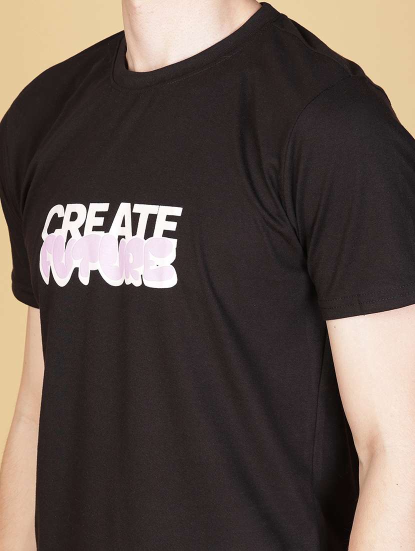 Black Cotton Front Print Tshirt - 21528443 -  Standard Image - 4